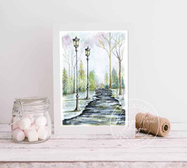 Digital Print A Walk in the Park No.1 Watercolor Painting Instant Download