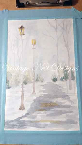 Digital Print A Walk in the Park No.1 Watercolor Painting Instant Download