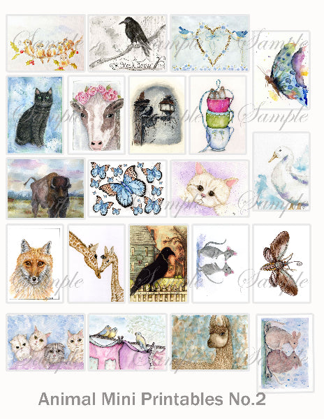 Collection of animal mini printables with various animals and nature elements.