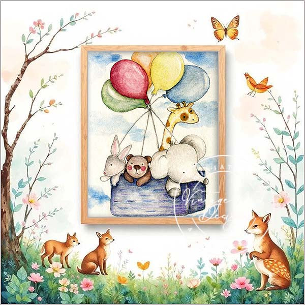 Digital Prints Animals & Balloons Watercolor Painting