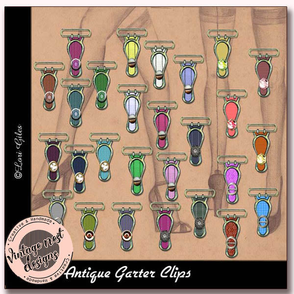 Digital Scrapbooking Antique Garter Clips No.1 Instant Download