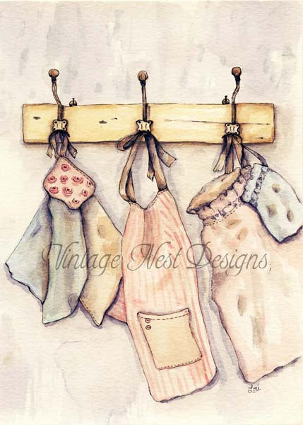 Digital Print Aprons & Towels No.1 Watercolor Painting Instant Download