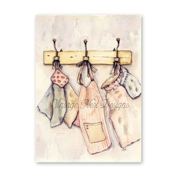 Digital Print Aprons & Towels No.1 Watercolor Painting Instant Download