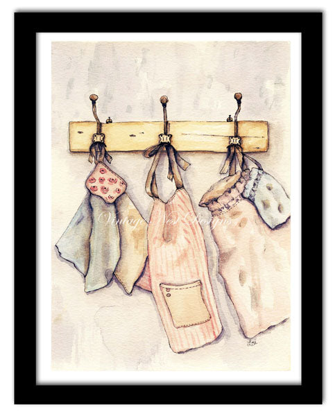 Digital Print Aprons & Towels No.1 Watercolor Painting Instant Download
