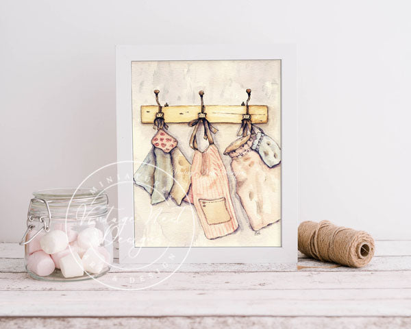 Digital Print Aprons & Towels No.1 Watercolor Painting Instant Download