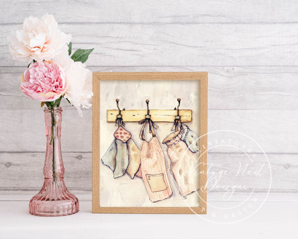 Digital Print Aprons & Towels No.1 Watercolor Painting Instant Download