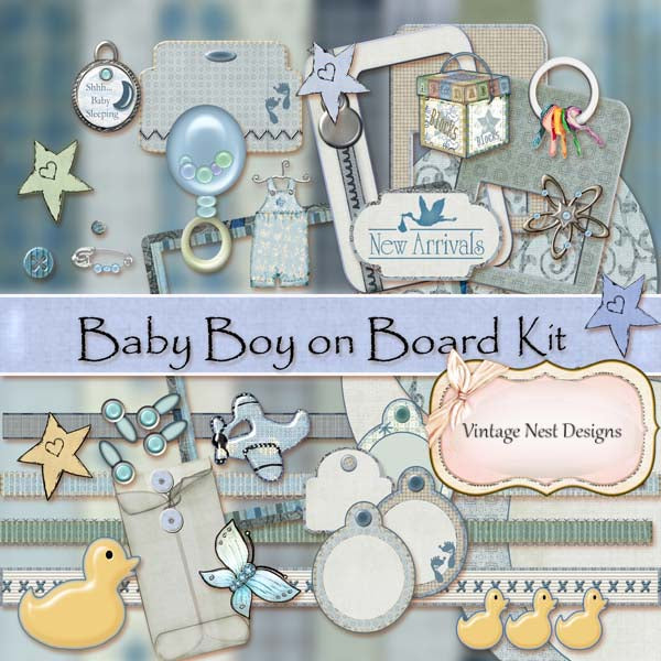 Digital Scrapbooking Baby Boy on Board Kit Instant Download
