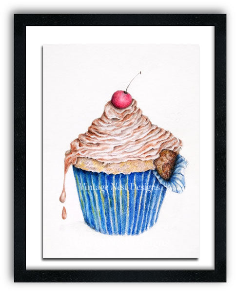 Digital Print Cupcake No.11 Watercolor Instant Download
