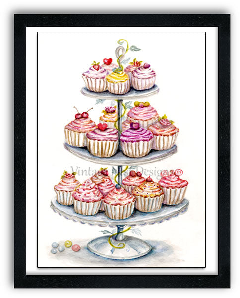 Digital Print Cupcake Tiers No.1 Watercolor Painting Instant Download