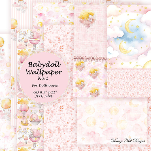 Digital Scrapbooking Baby Doll Wallpaper No.1 Illustration Instant Download