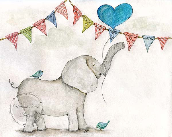 Digital Print Baby Elephant No.1 Watercolor Painting Illustration Instant Download