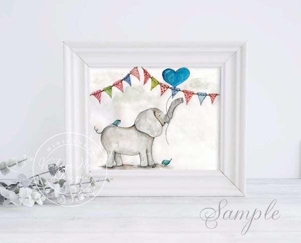 Digital Print Baby Elephant No.1 Watercolor Painting Illustration Instant Download