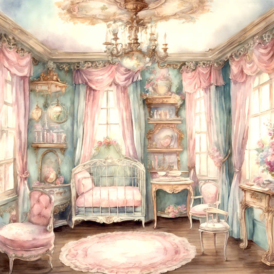 Digital Print Baby Girl Bedroom No.1 Scrapbooking Illustration Instant Download
