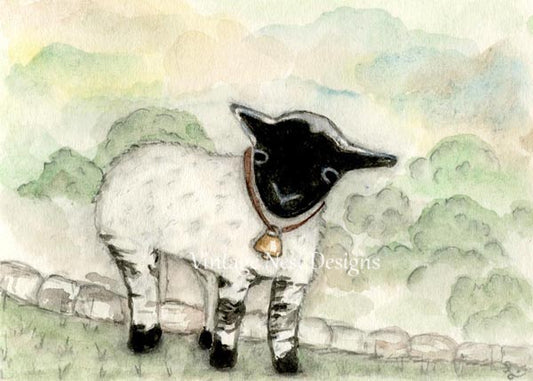 Digital Print Nursery Lamb No.1 ACEO Watercolor Painting Instant Download