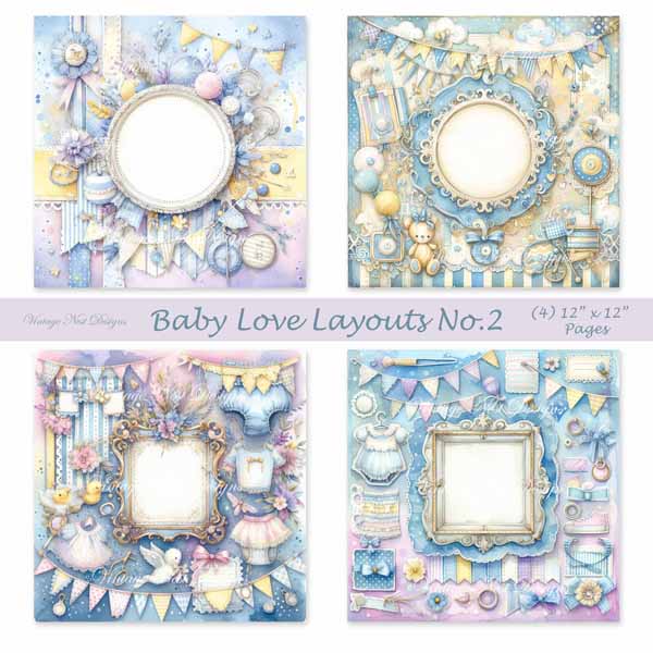 Digital Prints Baby Love Layouts No.2 Scrapbooking Illustration Instant Download