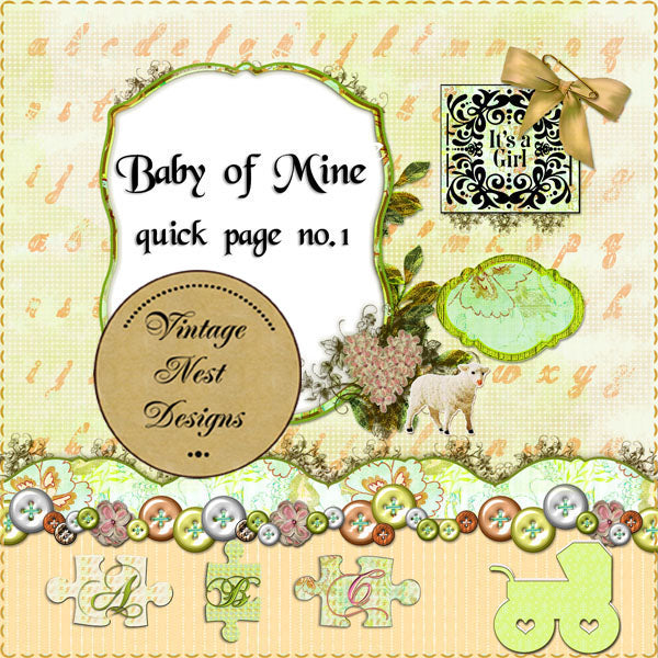 Digital Scrapbooking Baby of Mine Girls Quick Page No.1 Instant Download