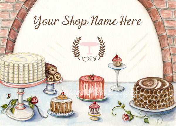 Bakery Pastry Shop Your Own Logo No.1 Digital Print Watercolor Painting