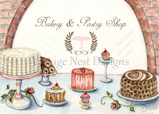 Bakery Pastry Shop Logo No.1 Digital Print Watercolor Painting