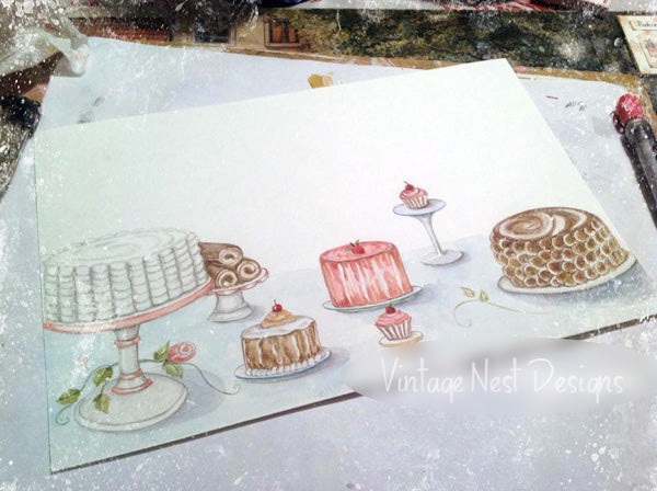 Bakery Pastry Shop Your Own Logo No.1 Digital Print Watercolor Painting