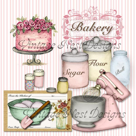 Digital Print Bakery Pink Mixer No.1 Watercolor Painting Dollhouse Miniature Instant Download
