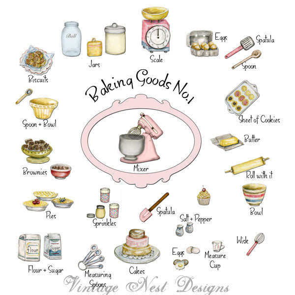Digital Prints Baking Goods No.1 Watercolor Painting Instant Download