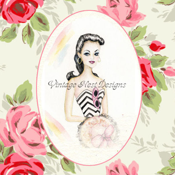 Digital Print Barbie No.2-2 Watercolor Painting Instant Download