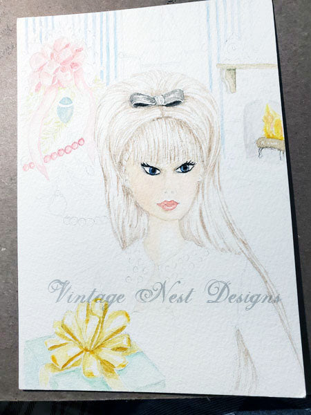 Digital Print Christmas Barbie No.11 Watercolor Painting Instant Download