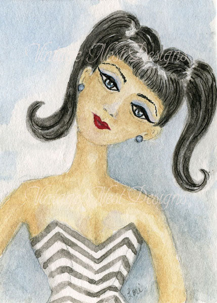 Peinture à l'aquarelle numérique ACEO Barbie n°6