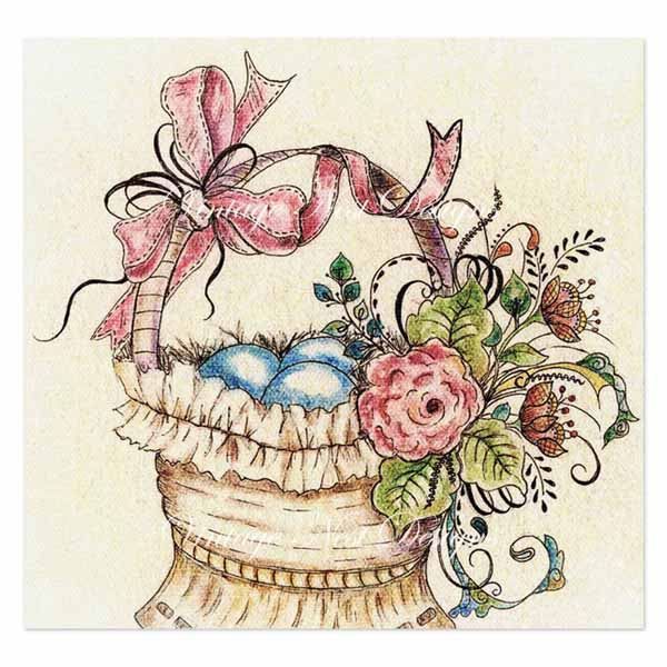 Digital Print Basket of Flowers No.4 Watercolor Painting Miniature Instant Download