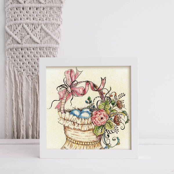 Digital Print Basket of Flowers No.4 Watercolor Painting Miniature Instant Download