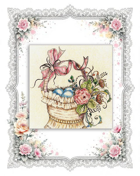 Digital Print Basket of Flowers No.4 Watercolor Painting Miniature Instant Download