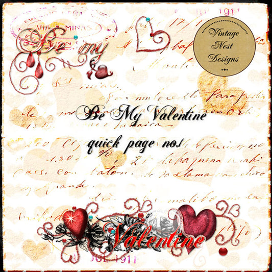 Digital Scrapbooking Be My Valentine Quick Page No.1 Freebie Instant Download