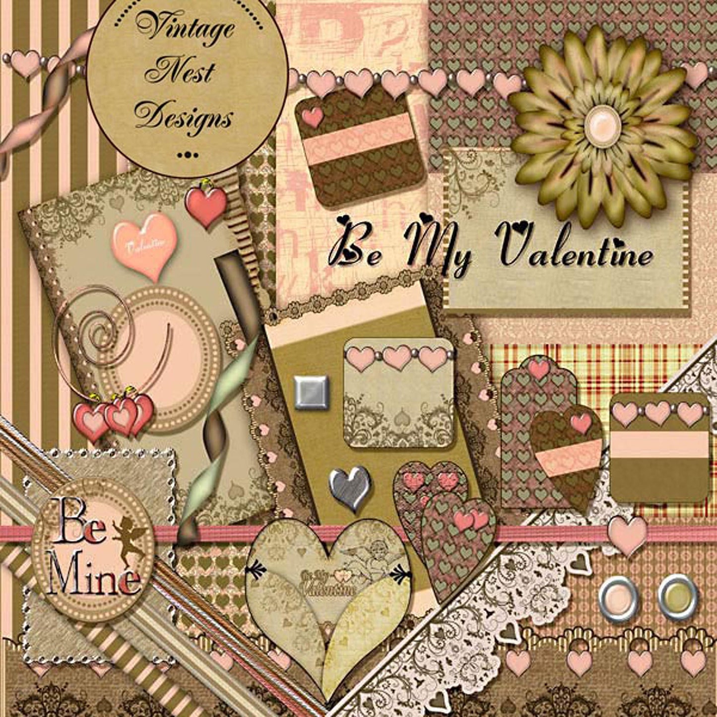 Digital Scrapbooking Be My Valentine Kit Digital Instant Download