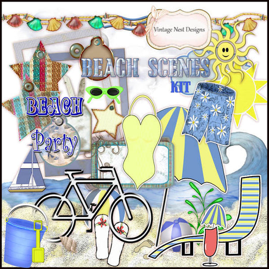 Digital Scrapbooking Beach Scenes Scrapbooking Kit Instant Download
