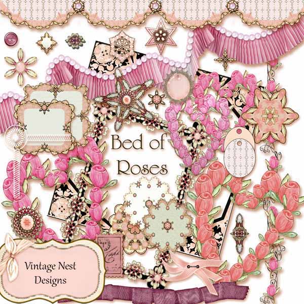 Digital Scrapbooking Bed of Roses Scrapbooking Kit Instant Download