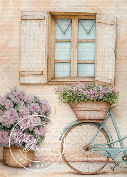 Digital Prints Bicycle & Flowers No.2 Watercolor Painting Instant Download