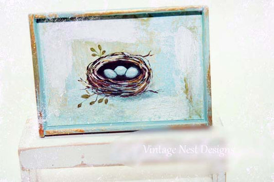 Miniature Bird Nest No.30 Dollhouse Wooden Framed Art Wall Decor 112 Scale