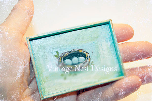 Miniature Bird Nest No.30 Dollhouse Wooden Framed Art Wall Decor 112 Scale