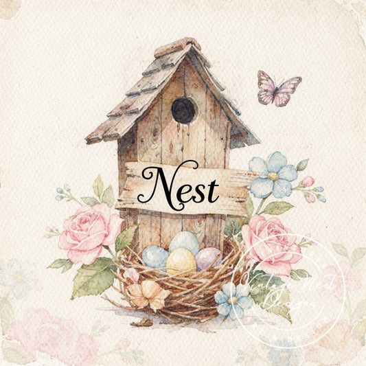 Digital Print Bird Nest Roses No.6:2 Watercolor Painting Instant Download