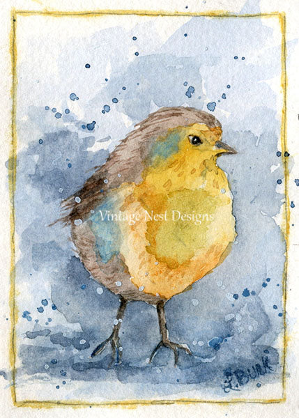 Digital Print Bird No.1 ACEO Watercolor Painting Instant Download