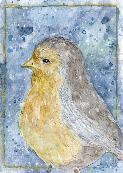 Digital Print Bird No.2 ACEO Watercolor Painting Instant Download