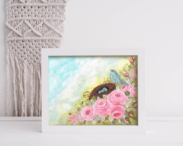 Digitaldruck Vogelnest Rosen Nr.1 Acrylgemälde Sofort-Download
