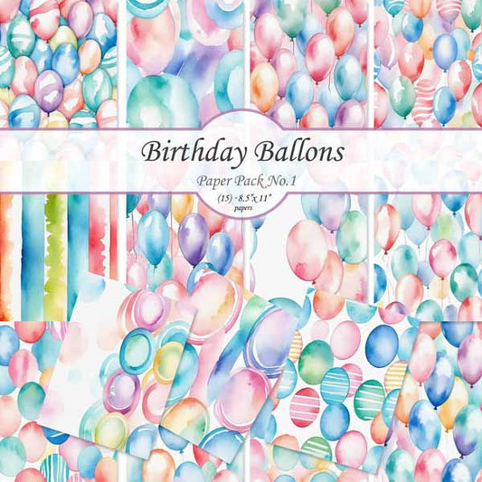 Digital Scrapbooking Birthday Paper Pack No.1 Illustration Instant Download