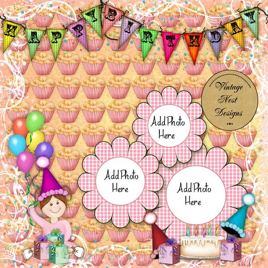 Digital Scrapbooking Birthday Surprise Quick Page No.3 Instant Download