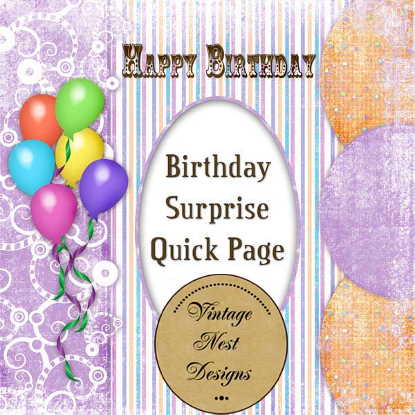 Digital Scrapbooking Birthday Surprise Quick Page No.5 Instant Download