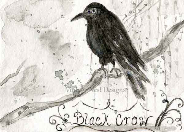 Digital Prints Black Crow No.1 ACEO Watercolor Painting Instant Download