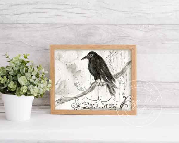 Digital Prints Black Crow No.1 ACEO Watercolor Painting Instant Download