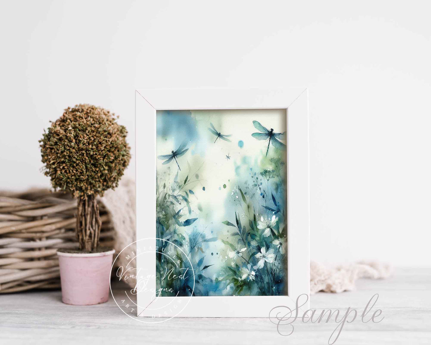 Digital Prints Flowers & Dragonflies Watercolor Painting Instant Download