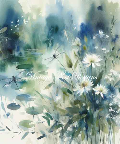 Digital Prints Flowers & Dragonflies Watercolor Painting Instant Download