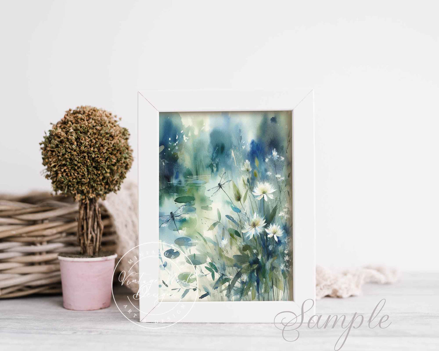 Digital Prints Flowers & Dragonflies Watercolor Painting Instant Download